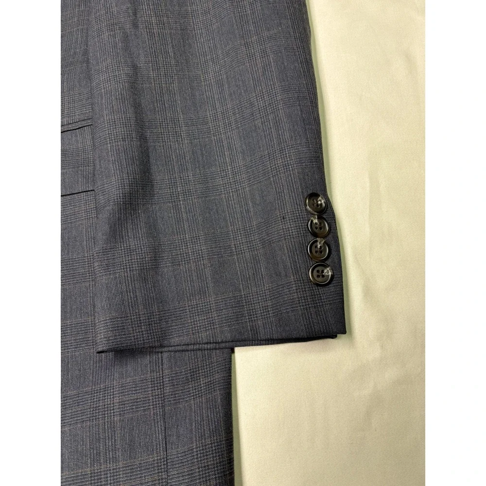 Ralph Lauren Mens 42L Wool Cashmere Glen Plaid Blazer Blue Grey Made in Canada